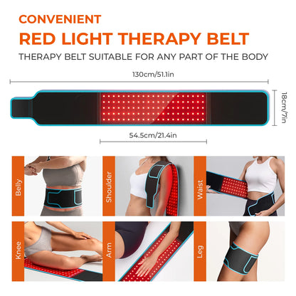 Red ＆Infrared LED Light Therapy Belt 850nm 660nm Back Pain Relief Wrap Red Light Therapy Full Body Belt Back Waist Heating