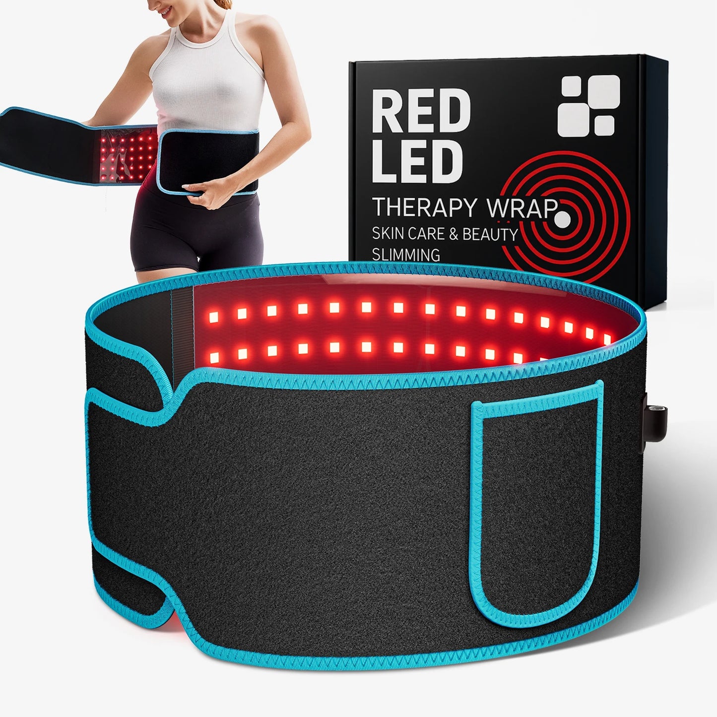 Red ＆Infrared LED Light Therapy Belt 850nm 660nm Back Pain Relief Wrap Red Light Therapy Full Body Belt Back Waist Heating