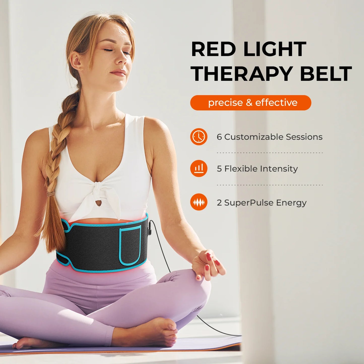 Red ＆Infrared LED Light Therapy Belt 850nm 660nm Back Pain Relief Wrap Red Light Therapy Full Body Belt Back Waist Heating