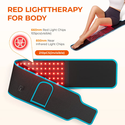 Red ＆Infrared LED Light Therapy Belt 850nm 660nm Back Pain Relief Wrap Red Light Therapy Full Body Belt Back Waist Heating