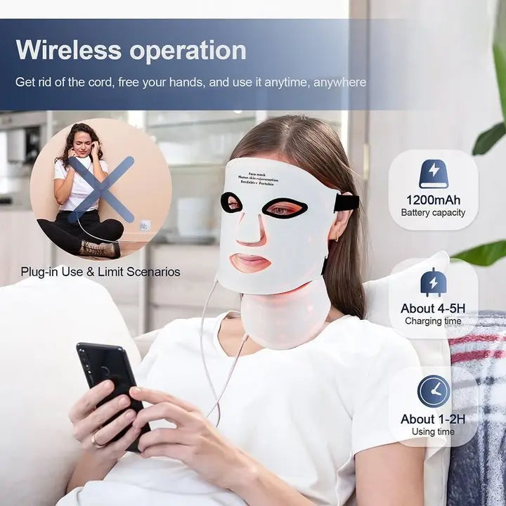 LED Red Light Therapy Face & Neck Mask – 7-Color Skin Care