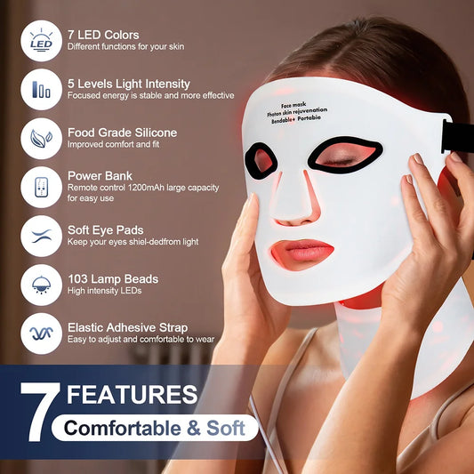 LED Red Light Therapy Face & Neck Mask – 7-Color Skin Care
