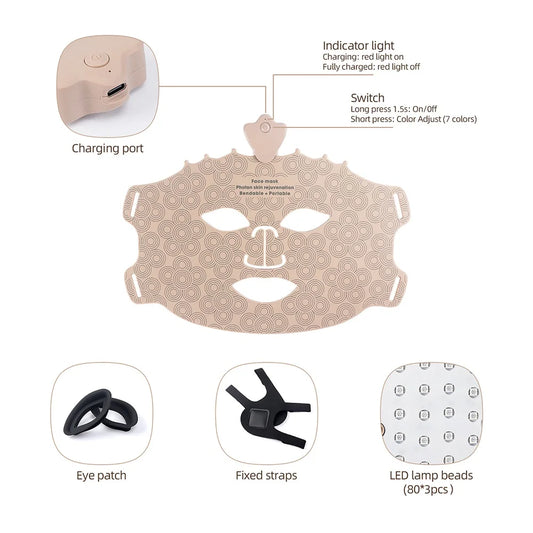 7 Colors Silicone LED Mask Face Photon Skin Rejuvenation Flexible Soft Facial Beauty Mask Skin Care Repair Skin Brightening